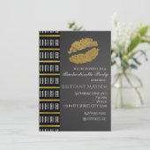 Black White & Gold Faux Shimmer Lips Kiss Party Kaart (Staand voorkant)