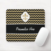 Black White Gold Fleur de Lis Chevron Stripes Muismat (Met muis)