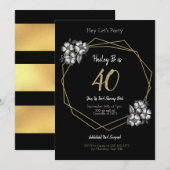 Black White & Gold  Floral 40e dag Kaart (Voorkant / Achterkant)