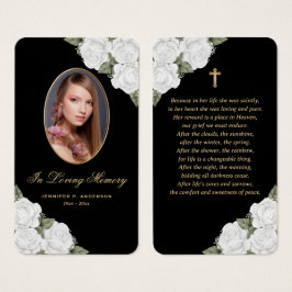 Black White Gold Floral Funeral Prayer Kaart