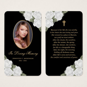 Black White Gold Floral Funeral Prayer Kaart