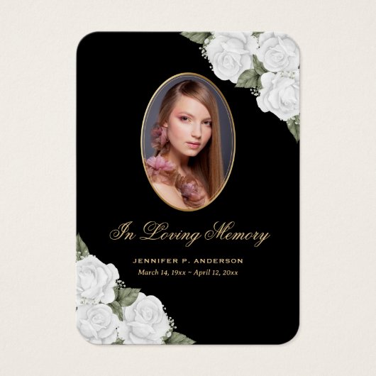 Black White Gold Floral Funeral Prayer Kaart (Voorkant)