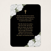 Black White Gold Floral Funeral Prayer Kaart (Achterkant)