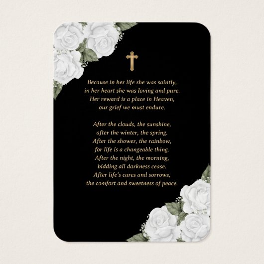 Black White Gold Floral Funeral Prayer Kaart (Achterkant)