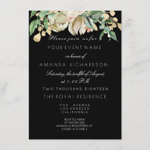 Black White Gold Floral Ivory Mint 16th Bridal Kaart