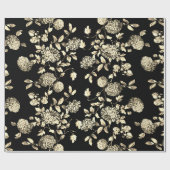 Black White Gold Floral Toile Cadeaupapier (Vlak)