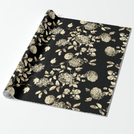 Black White Gold Floral Toile Cadeaupapier