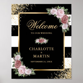 Black White Gold Floral Weduwen Ontvangteken Poster