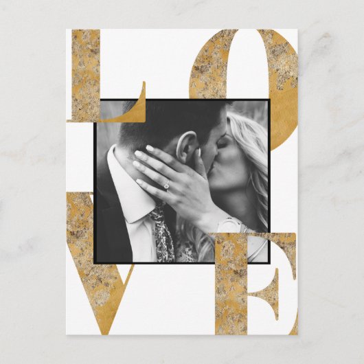 Black White Gold Foil Foto Save the Date Briefkaar Briefkaart (Voorkant)