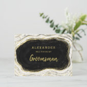 Black White & Gold Geode Groomsman-voorstel Kaart (Staand voorkant)