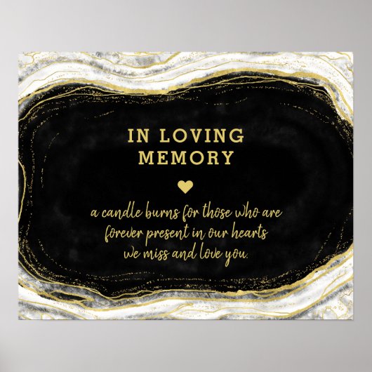 Black White & Gold Geode In Loving Memory Sign Poster (Voorkant)