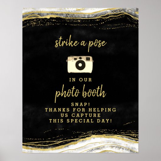 Black White & Gold Geode Photo Booth Weddenschap Poster (Voorkant)