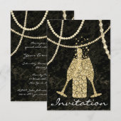 Black White Gold Glass Bubbles Champagne Toasting Kaart (Voorkant / Achterkant)