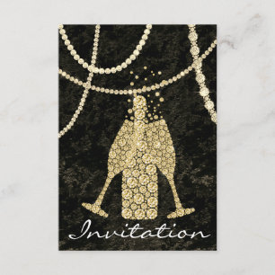 Black White Gold Glass Bubbles Champagne Toasting Kaart