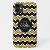 Black White Gold Glitter Chevron Pattern Case-Mate iPhone Case (Achterkant)