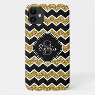 Black White Gold Glitter Chevron Pattern Case-Mate iPhone Case