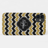 Black White Gold Glitter Chevron Pattern Case-Mate iPhone Case (Achterkant (horizontaal))