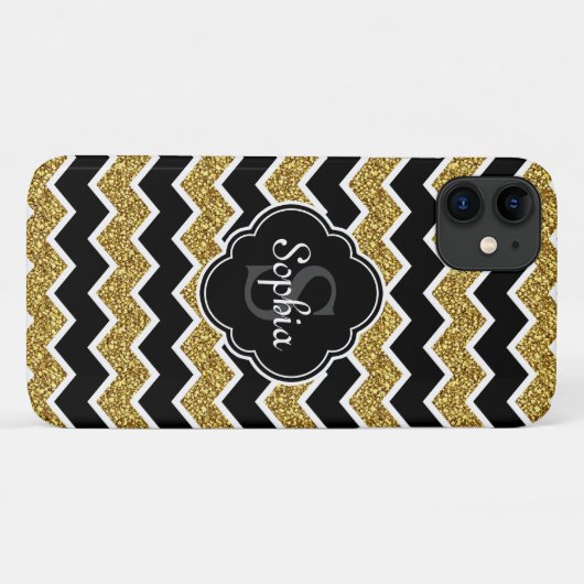 Black White Gold Glitter Chevron Pattern Case-Mate iPhone Case (Achterkant (horizontaal))