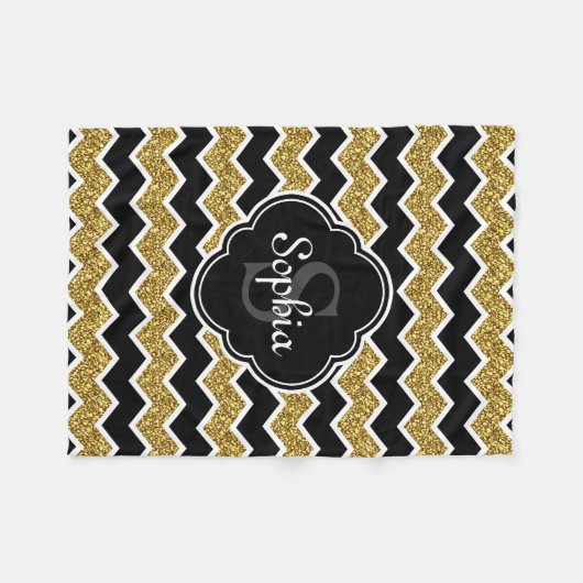 Black White Gold Glitter Chevron Pattern Fleece Deken (Voorkant (Horizontaal))