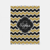 Black White Gold Glitter Chevron Pattern Fleece Deken (Voorkant)