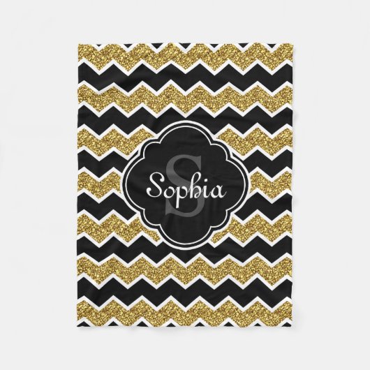 Black White Gold Glitter Chevron Pattern Fleece Deken (Voorkant)