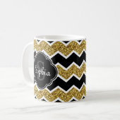 Black White Gold Glitter Chevron Pattern Koffiemok (Voorkant links)