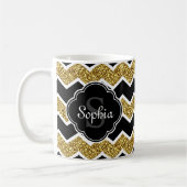 Black White Gold Glitter Chevron Pattern Koffiemok (Links)