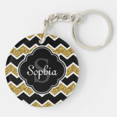 Black White Gold Glitter Chevron Pattern Sleutelhanger (Achterkant)
