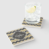 Black White Gold Glitter Chevron Pattern Stenen Onderzetter (Zijkant)