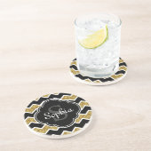 Black White Gold Glitter Chevron Pattern Zandsteen Onderzetter (Zijkant)