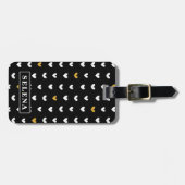 Black White Gold Heart Pattern met aangepaste naam Bagagelabel (Voorkant horizontaal)