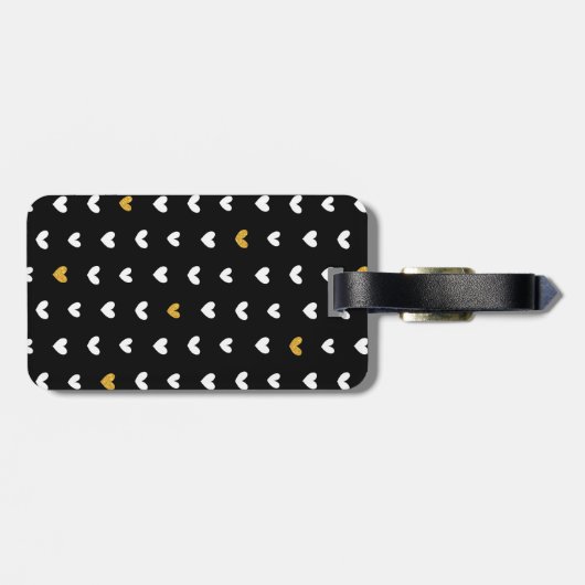 Black White Gold Heart Pattern met aangepaste naam Bagagelabel (Achterkant horizontaal)