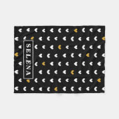 Black White Gold Heart Pattern met aangepaste naam Fleece Deken (Voorkant (Horizontaal))