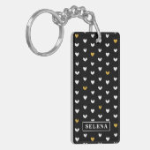 Black White Gold Heart Pattern met aangepaste naam Sleutelhanger (Voorkant Links)