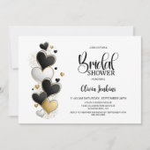 Black White Gold Hearts Bridal Shower Kaart (Voorkant)