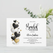 Black White Gold Hearts Bridal Shower Kaart (Staand voorkant)