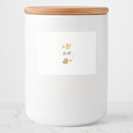 Black White Gold Initialen Floral Wreated Gift Voedselcontainer Etiket (Voorkant)
