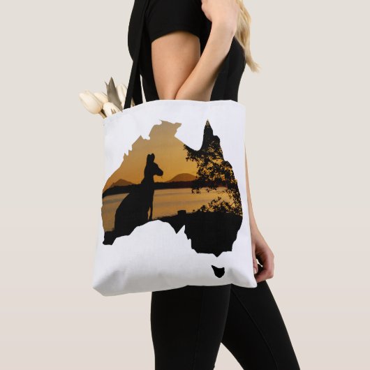 Black, White & Gold Kangaroo Sunset Australië Tote Bag (Dichtbij)