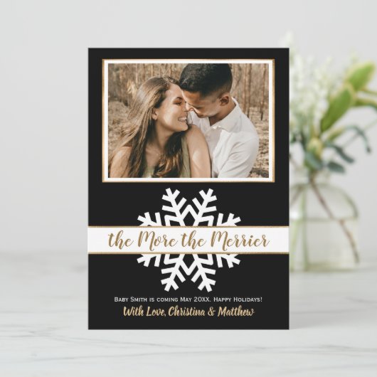 Black White Gold Kerstmis aankondiging (Staand voorkant)