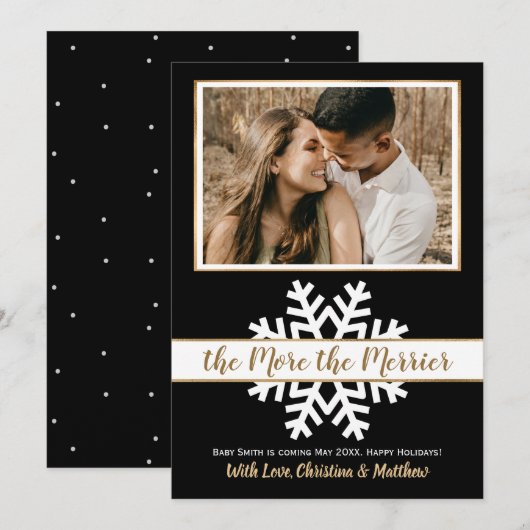 Black White Gold Kerstmis aankondiging (Voorkant / Achterkant)