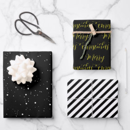 Black White Gold Kerstmis Mix Inpakpapier Vel