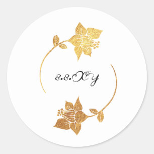 Black White Gold Lux Floral bespaart de datum Ronde Sticker