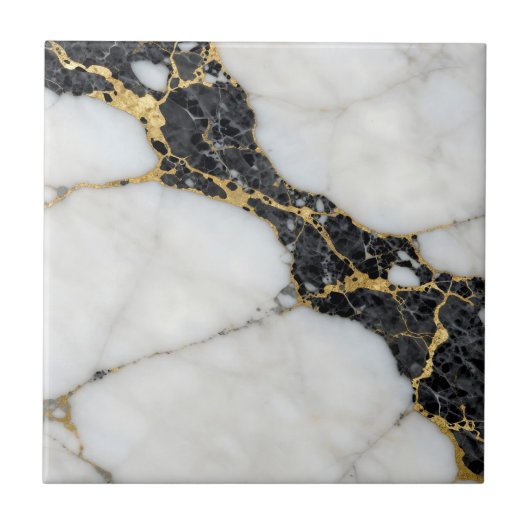 Black White Gold Marble Luxury Tegeltje (Voorkant)