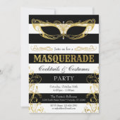 Black White & Gold Masquerade Mask Costume Party Kaart (Voorkant)