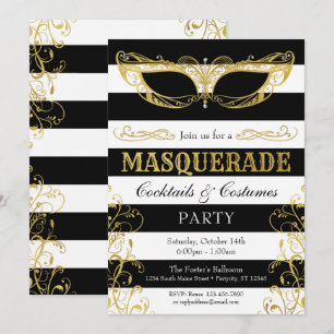 Black White & Gold Masquerade Mask Costume Party Kaart