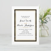 Black White & Gold Minimal Chic Elegant Wedding Kaart (Staand voorkant)