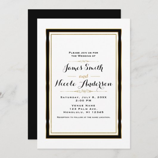 Black White & Gold Minimal Chic Elegant Wedding Kaart (Voorkant / Achterkant)