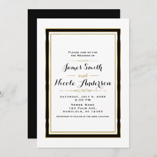 Black White & Gold Minimal Chic Elegant Wedding Kaart