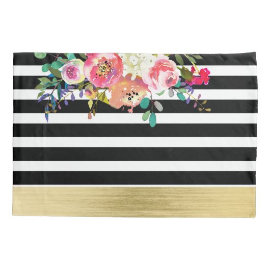 Black White Gold Modern Floral Glam Chic Glamour Kussensloop (Achterkant)