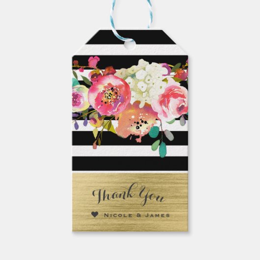 Black White Gold Modern Floral Glam Elegant Chic Cadeaulabel (Voorkant)